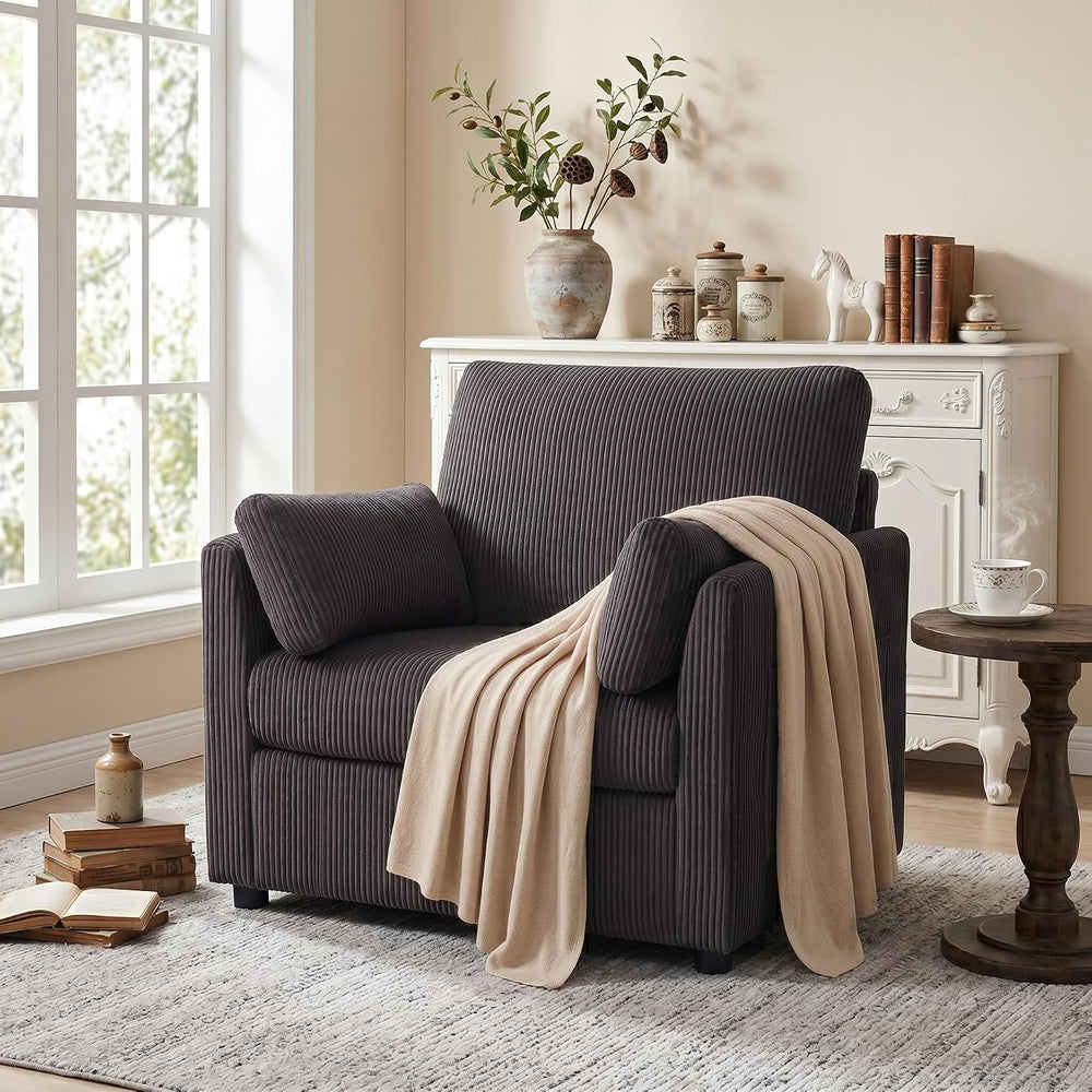 Mofolit 38“ Modern Corduory Accent Chair with High Back (Cream)