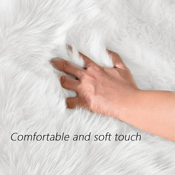 Latepis White Faux Fur Rug 3x5, Faux Sheepskin Rugs - Image 5