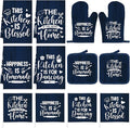 12 Pcs Farmhouse Kitchen Decor Sets 4 Blue Kitchen Hand Towels 4 Dish Clothes 2 by Bencailor
