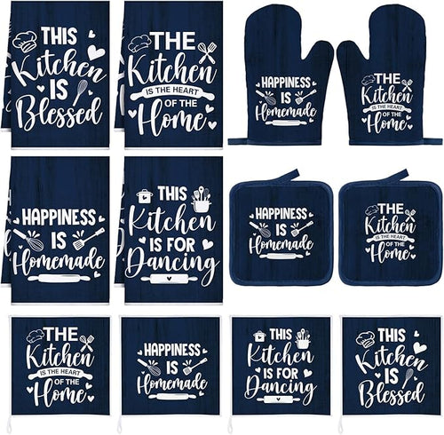 12 Pcs Farmhouse Kitchen Decor Sets 4 Blue Kitchen Hand Towels 4 Dish Clothes 2 by Bencailor