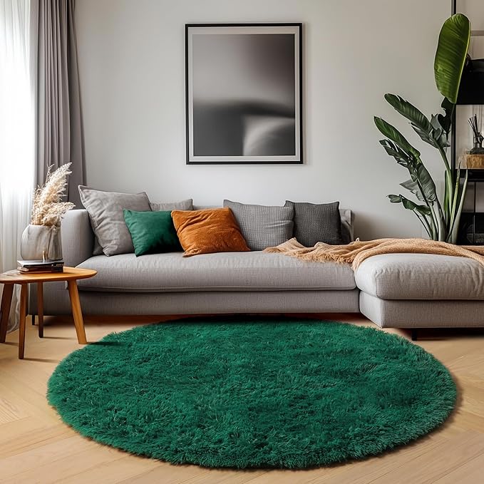 ONASAR Dark Green Round Area Rugs 5ft, Fluffy Soft Bedroom Circle Rug - Image 8