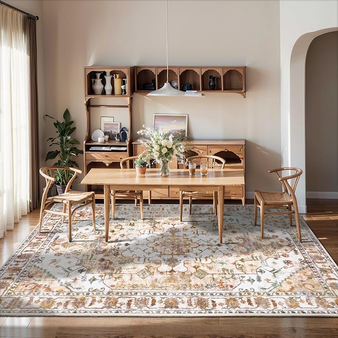 SERISSA Boho Area Rug 5x7 Peach Cream, Washable Large Rugs - Image 7
