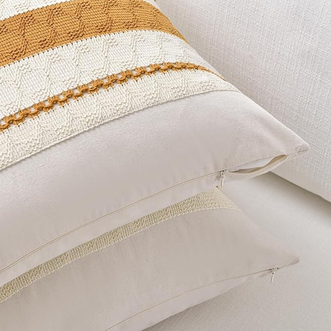 Fancy Homi Set of 1 Mustard Yellow Fall Decorative Throw Pillow Cover 16x16 Inch - Image 3