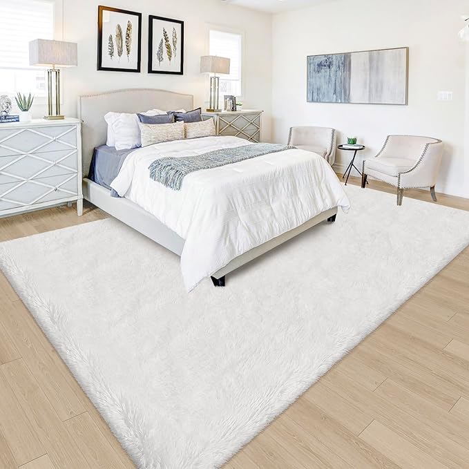 White Rug for Living Room 5x8ft Fluffy Area Rug Mat Bedside Throw Rug for by JiaoBaba