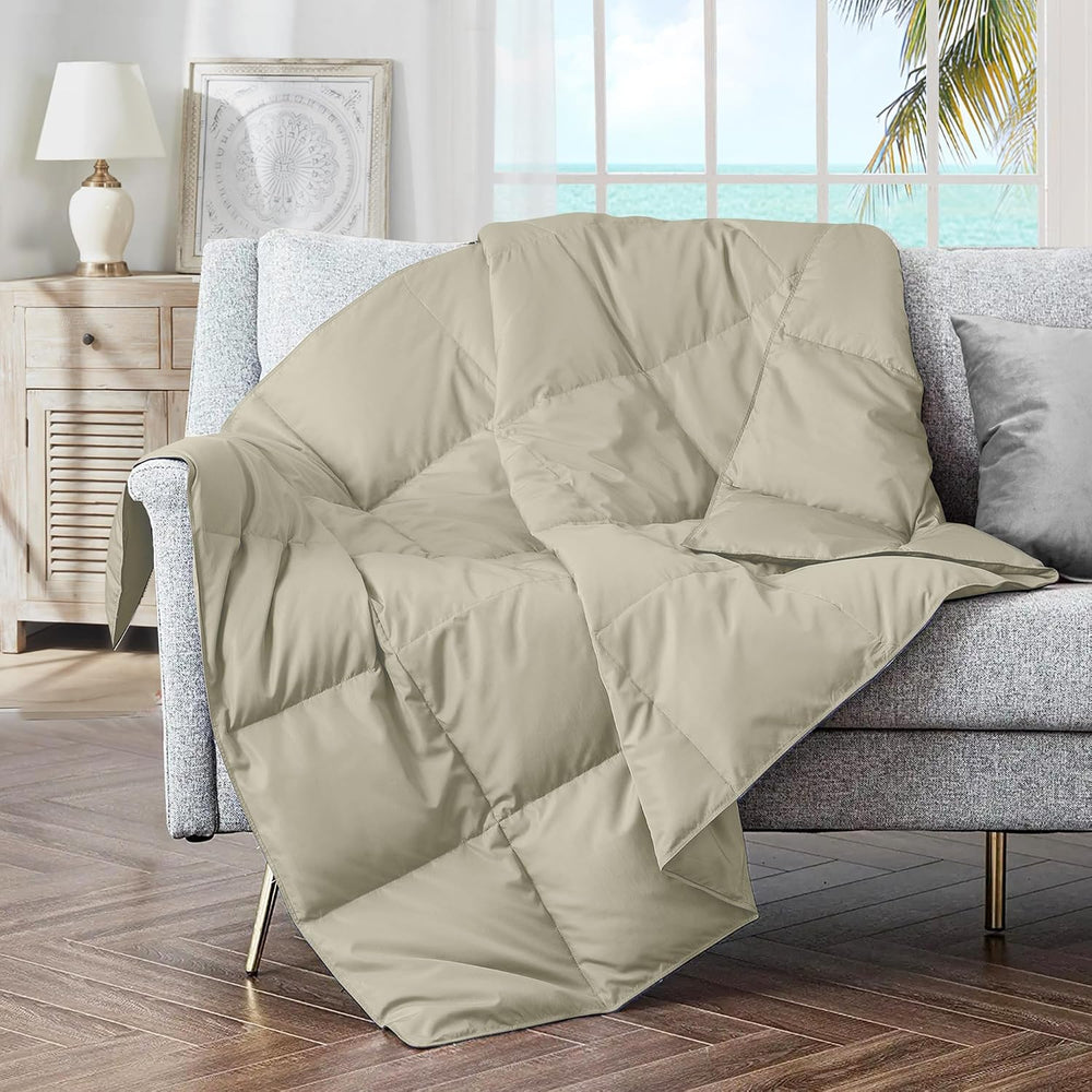 puredown® Soft Feather Down Throw Blanket Lightweight Packable Couch Throw fo...