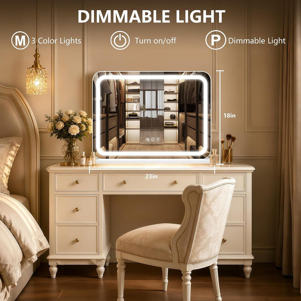 23" x 18" Vanity Mirror with Lights, Led Lighted Makeup Mirror with...