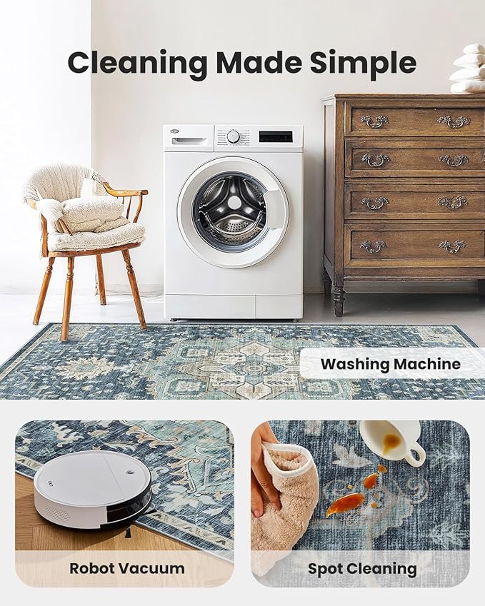 AMADA HOMEFURNISHING 9x12 Washable Area Rug, Low-Profile Large Area Rug - Image 5