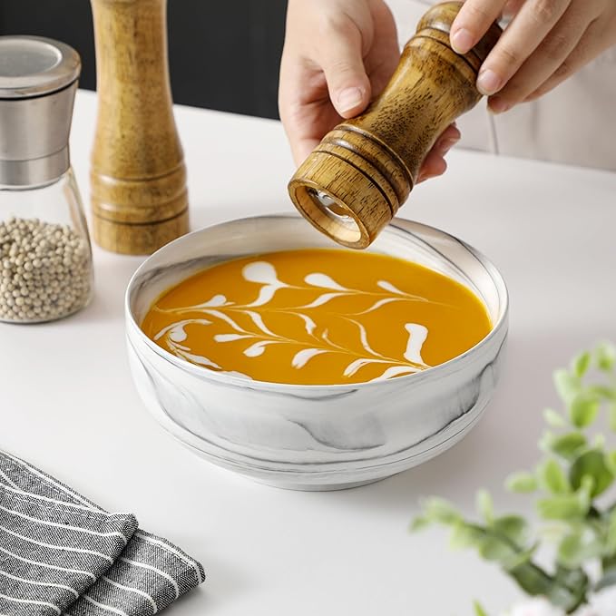 MALACASA Large Soup Bowls Set, 44 OZ Salad Bowl Cereal Bowl Set of 2, Marble - Image 6