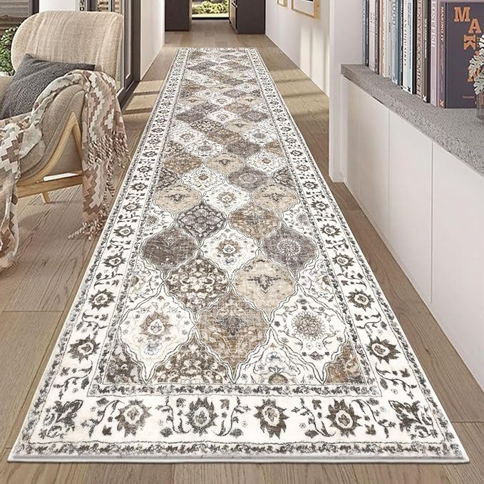 HEBE Hallway Runner Rug 2'8''x12' Washable Vintage Distressed Area Rugs Non by HEBE