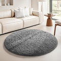 Ophanie Round Rug 5Ft Grey Circle Area Rugs, Fluffy Fuzzy Bedroom Carpet 5 Foot by Ophanie