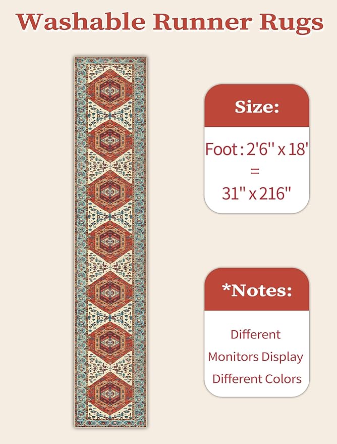 SERISSA Runner Rug for Hallways, Extra Long Boho Rug Ultra Soft Vintage Orange - Image 6