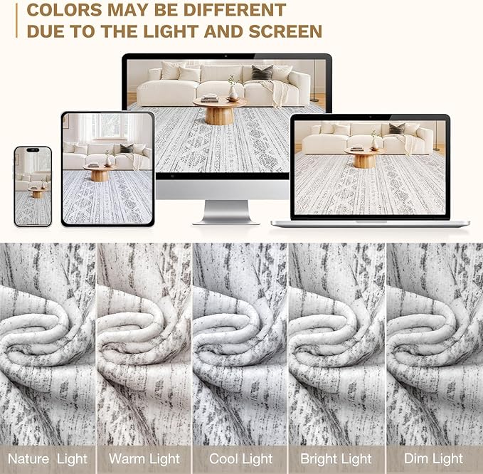 Nakagishi 10x14 Area Rug Living Room: Washable Boho Large Neutral Soft - Image 9