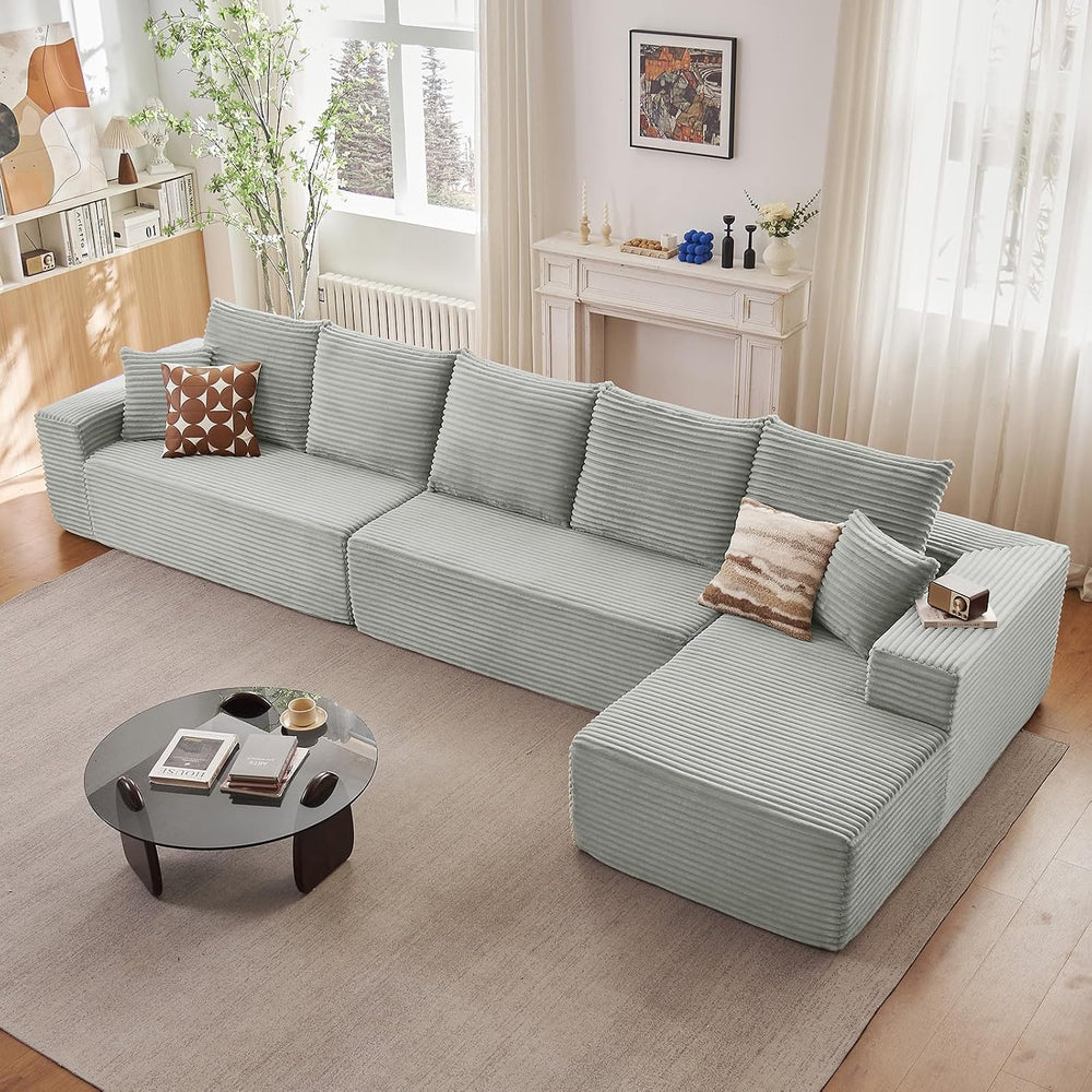166.9" Cloud Sectional Couch with L-Shape Chaise, Upholstered Corduroy C...