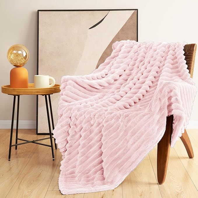 HIMEET Pink Ribbed King Size Blanket - Image 9