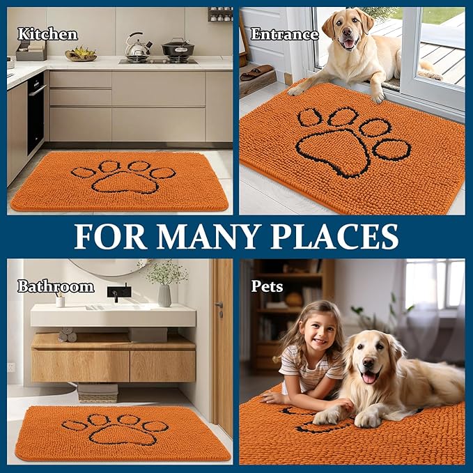 OLANLY Dog Door Mat for Muddy Paws 36x24, Paw Print Design, Absorbs Moisture - Image 8