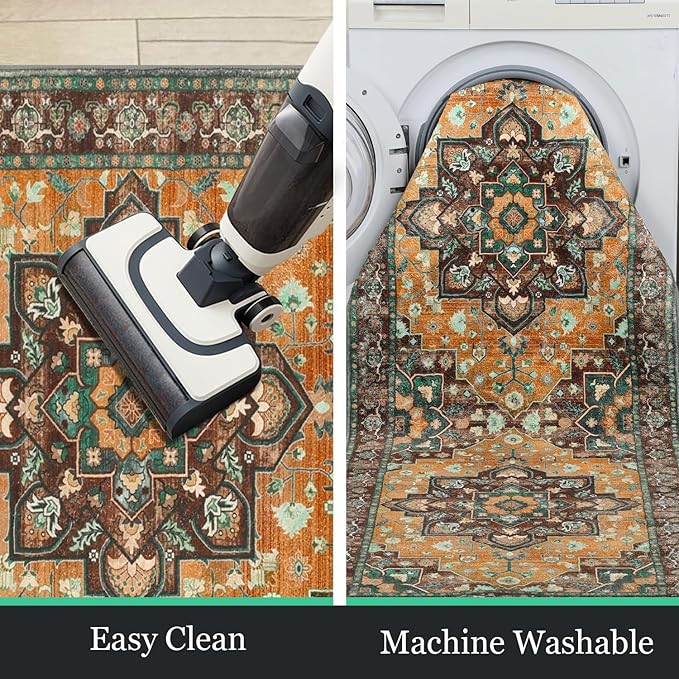 HEBE Hallway Runner Rug 2'x8' Washable Vintage Distressed Area Rugs Non Slip - Image 6