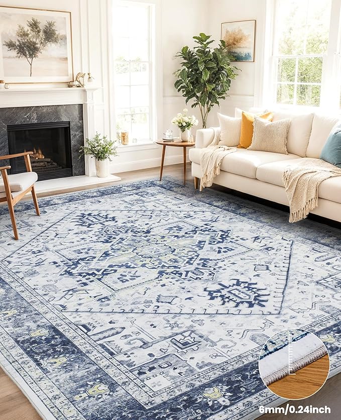 AMADA HOMEFURNISHING 8x10 Area Rugs, Low-Profile Large Washable Area Rug - Image 4