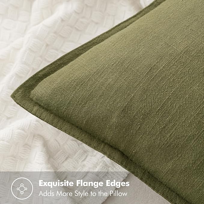 MIULEE Decorative Linen Euro Sham Pillow Covers 24x24 Inch Green ​Boho - Image 2