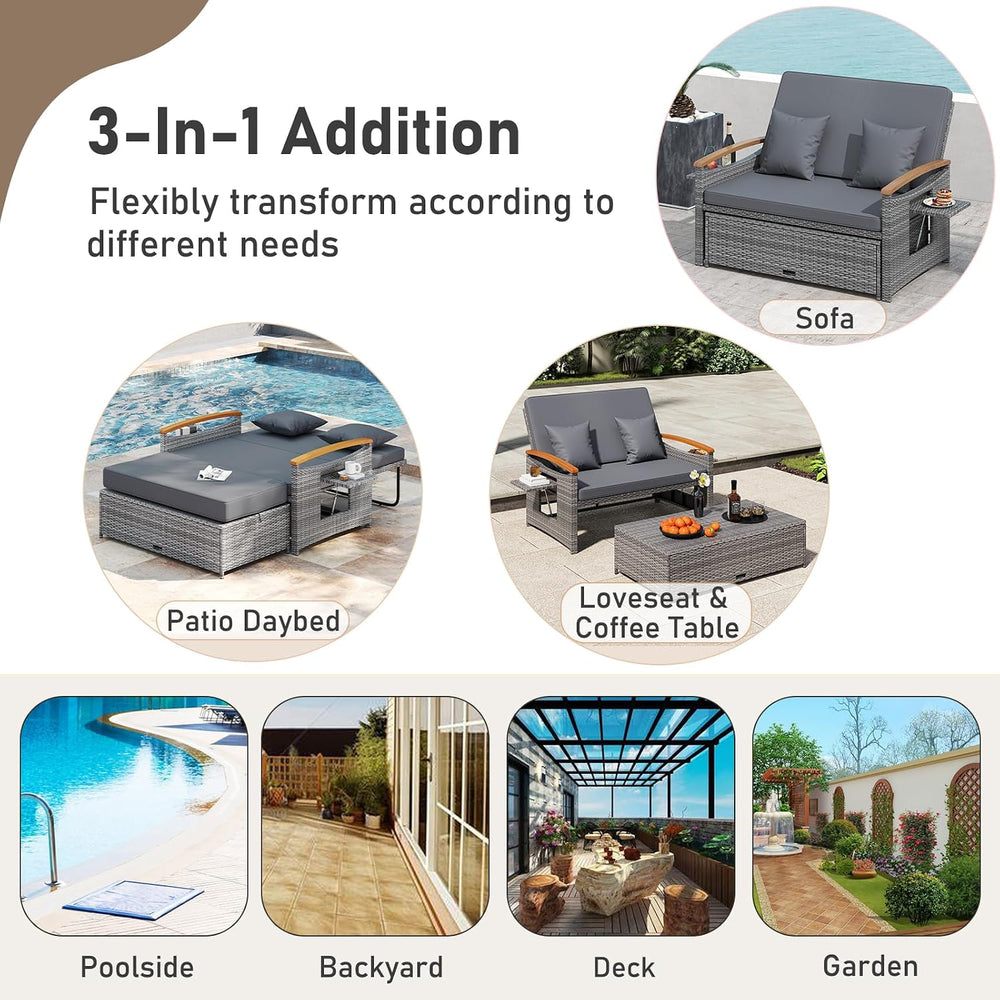 RELAX4LIFE Wicker Patio Outdoor Daybed - Rattan Cushioned Loveseat w/Storage ...
