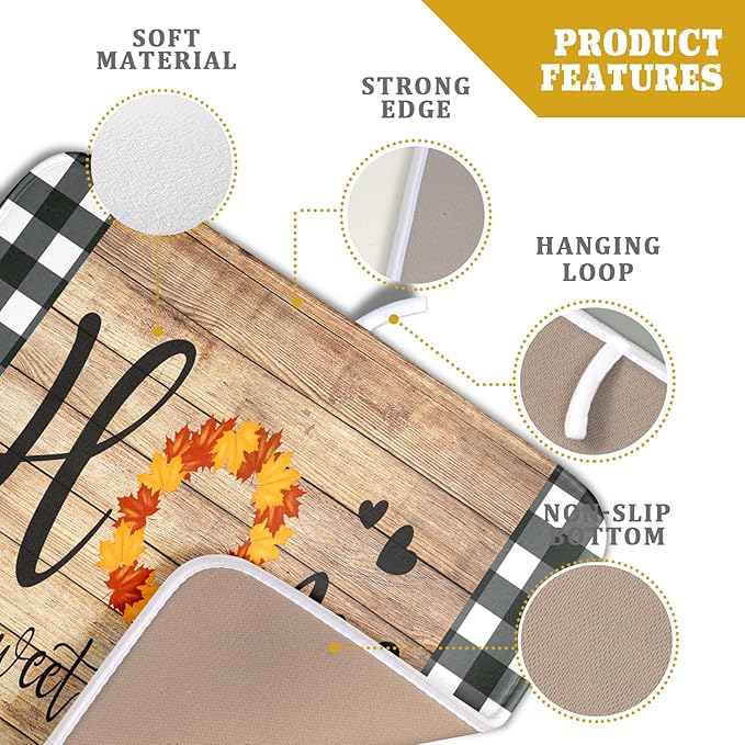 Giwawa Home Sweet Home Dish Drying Mat 16x18 Inch Fall Autumn Maple Leaf Wreath - Image 4