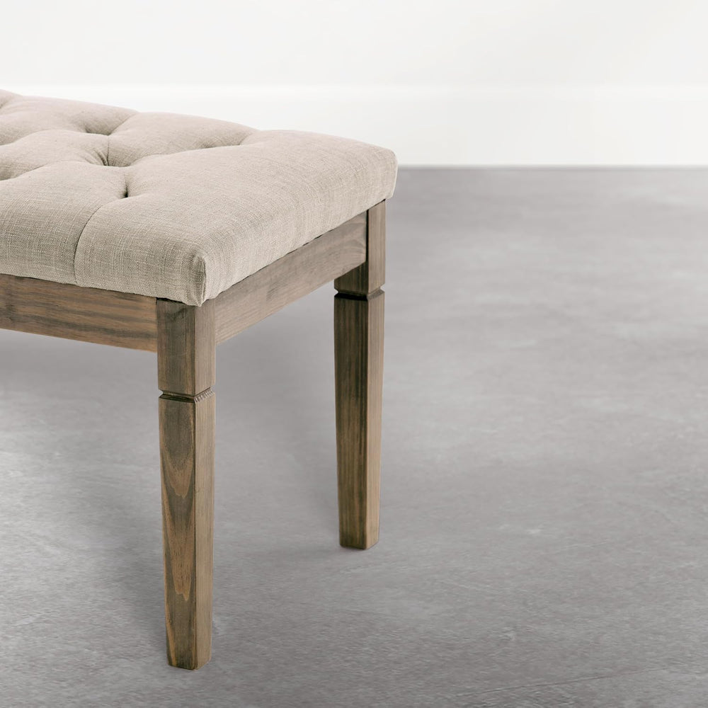 SIMPLIHOME Waverly Tufted Ottoman Bench - 48 inch Wide Upholstered Linen Look...