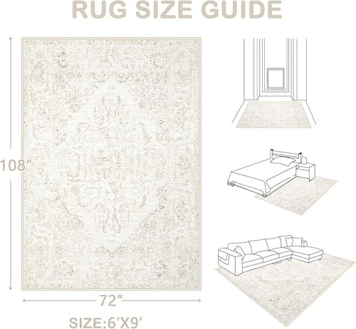 6x9 Area Rugs for Living Room: Washable Rug Vintage Large Rugs Soft Non Slip - Image 2