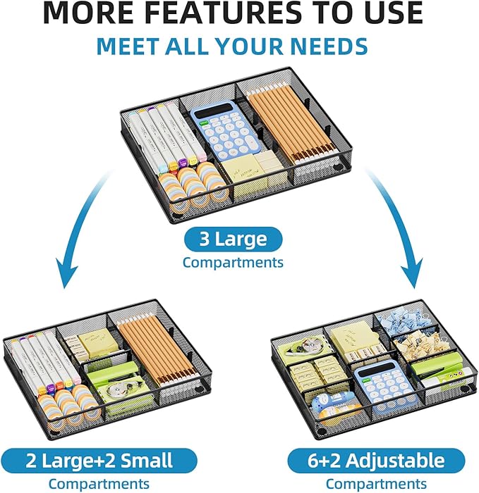Marbrasse 2Pack Desk Drawer Organizer, Metal Mesh Drawer Organizer Tray - Image 4
