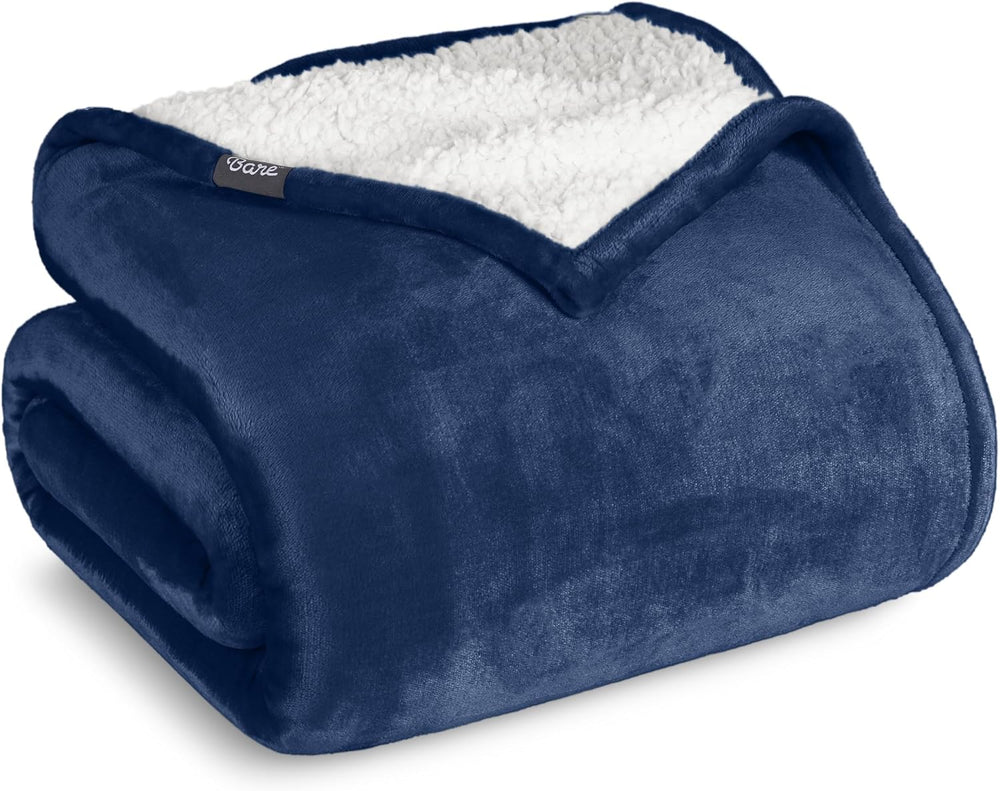 Bare Home Sherpa Fleece Blanket (Full/Queen, Dark Blue)