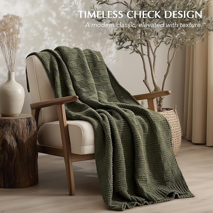 EVERGRACEHOME Modern Checkered Chenille Throw Blanket, Soft Cozy Plaid Knitted - Image 5