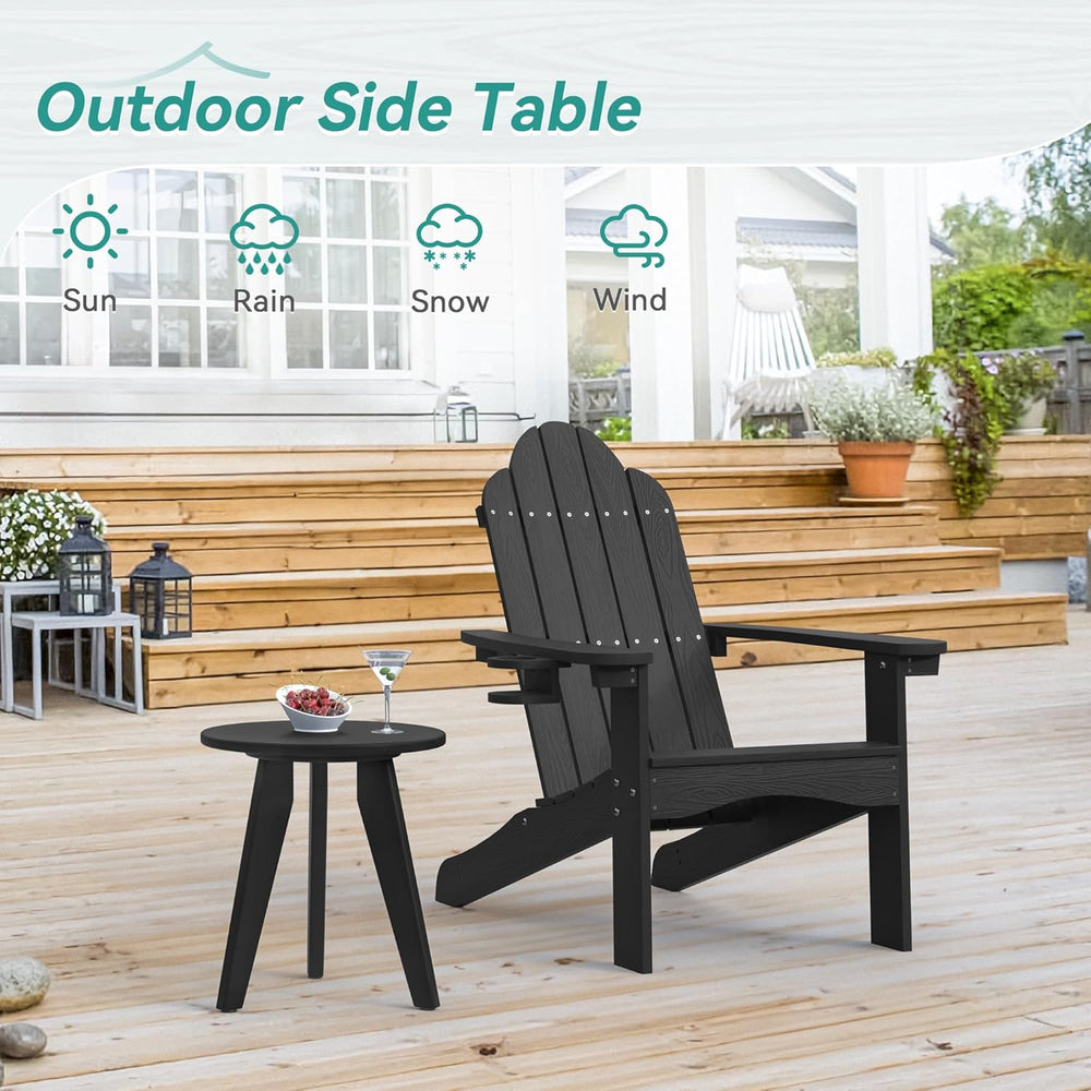 HDPS Outdoor Side Table, Small Round End Table for Outdoor, Black | Outdoor R...