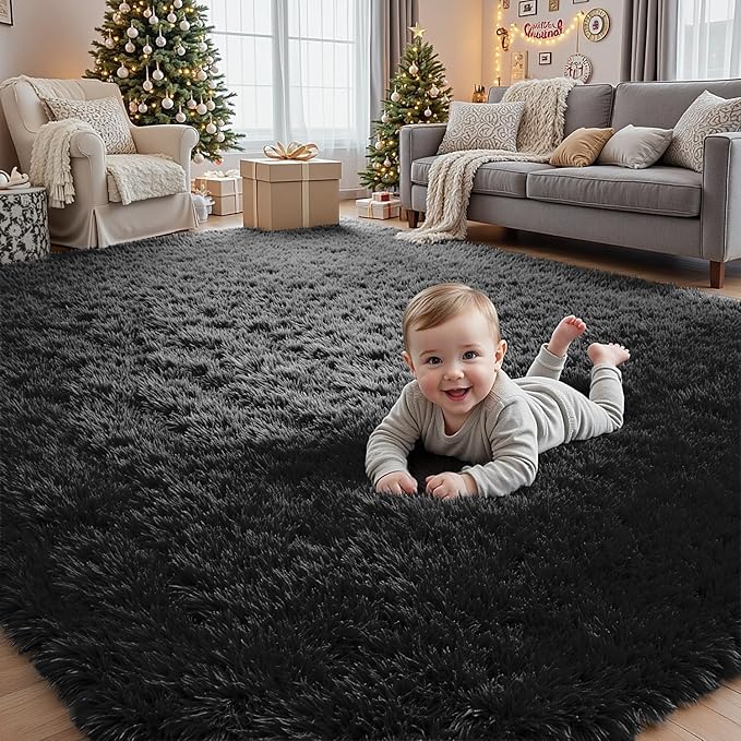 6x9 Area Rugs for Living Room Rug: Soft Fluffy Shag Black Rugs for Bedroom - Image 9