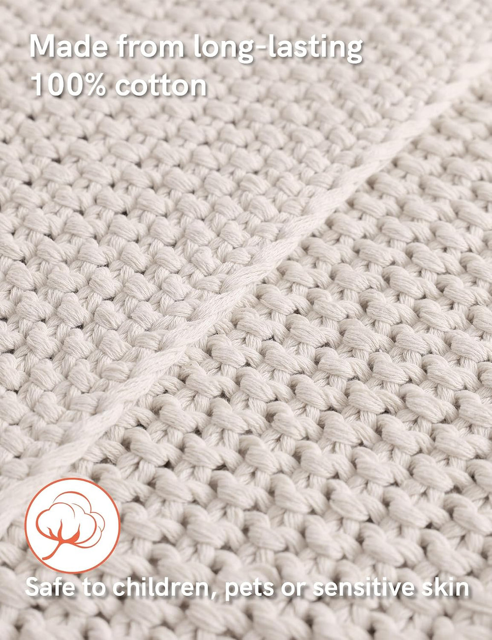 YnM Chunky Cotton Knit Throw Blanket, Cable Knit Throws for Bed Couch Sofa, C...