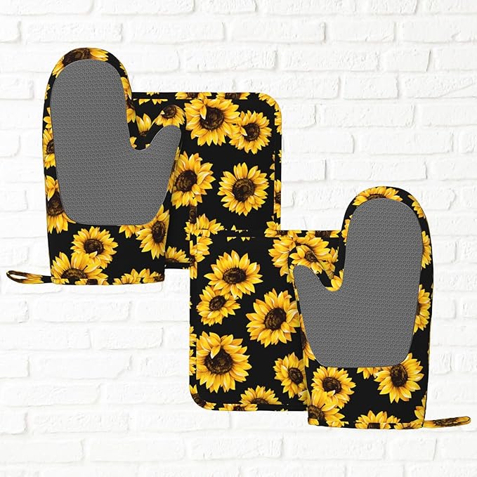 Pretty Sunflower Stylish Oven Mitts and Pot Holders Sets of 4, Heat Resistant - Image 6