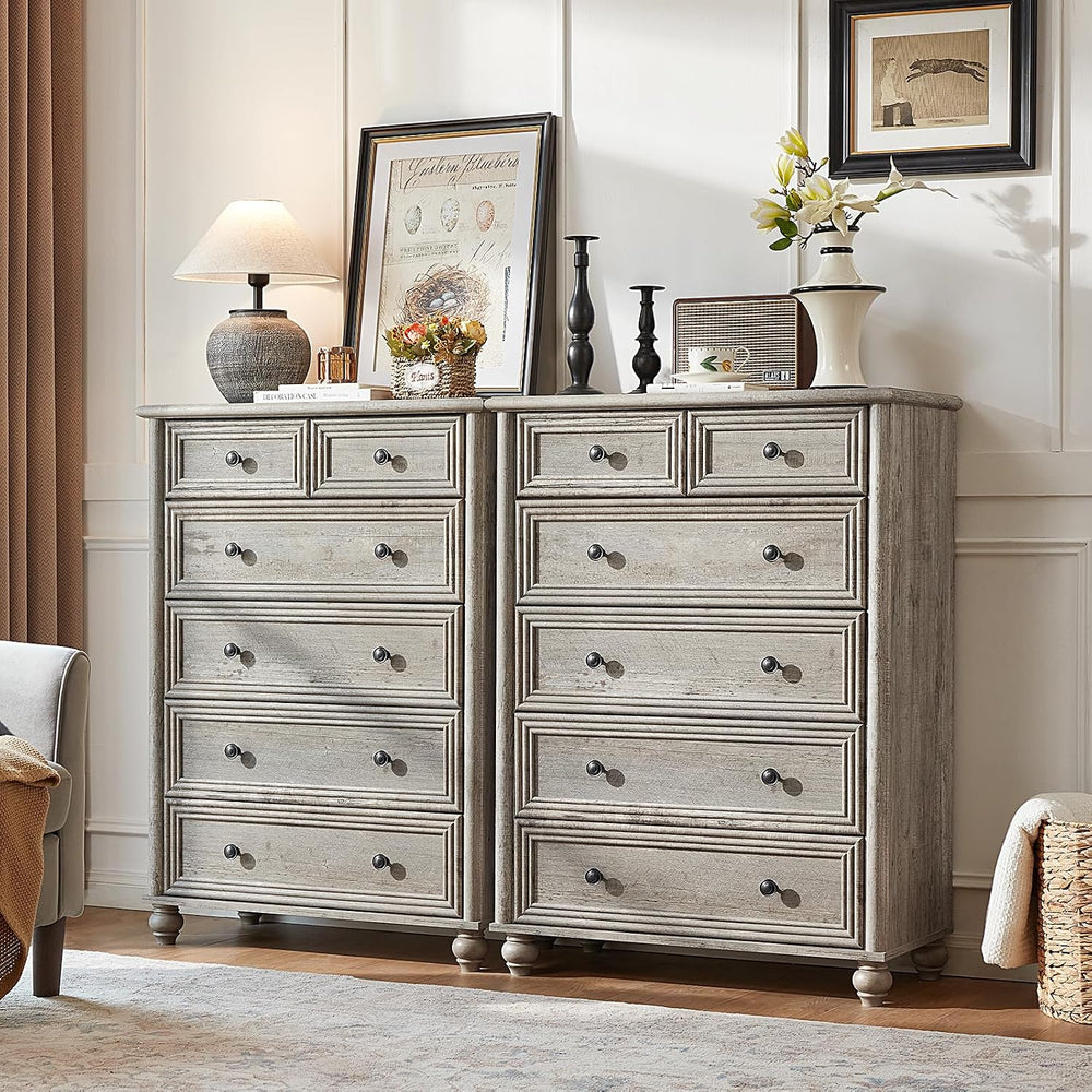 RWYHG Farmhouse 6 Drawer Dresser, 43.5" Tall Chest of Drawers for Bedroom
