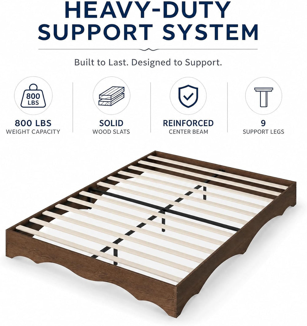 Garvee Full Wood Platform Bed Frame, Wave Edge Bed with Sturdy Slat Support, ...