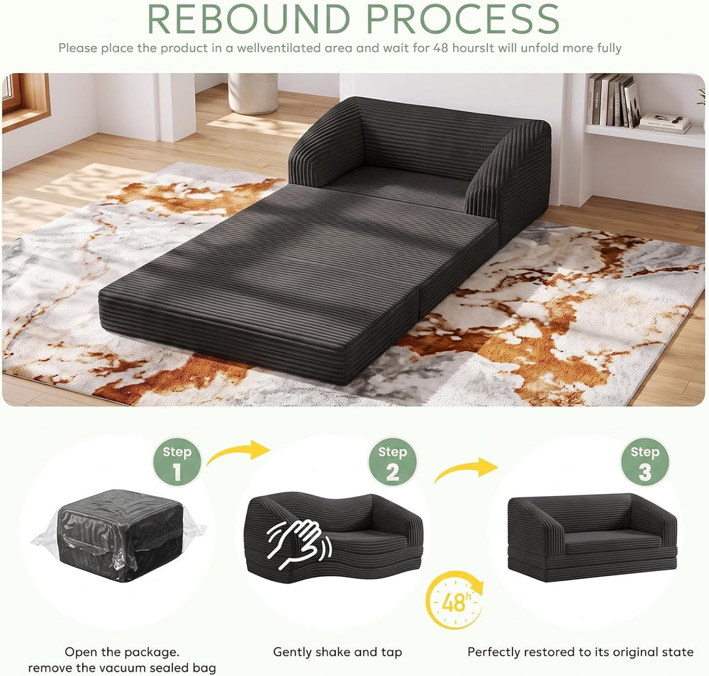 Convertible Sofa Bed, Boneless Loveseat Sleeper Folding Couch Bed with Backre...