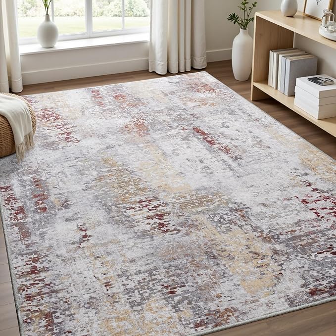 Toneed Abstract Area Rug Modern Washable Rug Soft Non Slip Rug Low Pile by Toneed