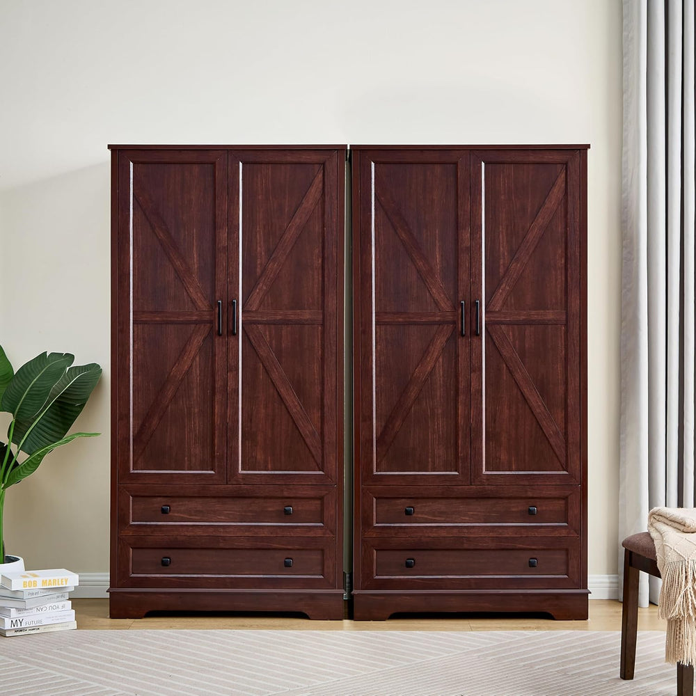 SOOWERY Farmhouse Dresser for Bedroom, Tall Chest of Drawers, Dark Cherry