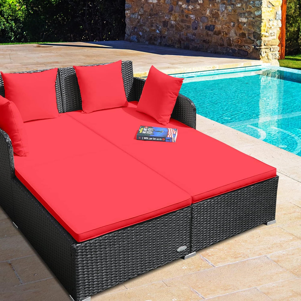 RELAX4LIFE Rattan Patio Outdoor Daybed, Wicker 2-Person Sunbed Loveseat with ...
