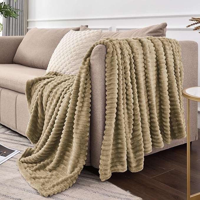 BEDELITE Fleece Throw Blanket for Couch – 3D Ribbed Jacquard Soft and Warm - Image 9
