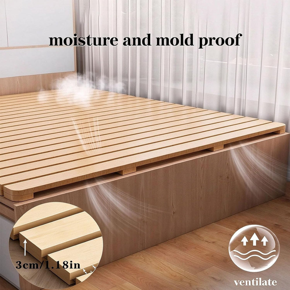 Floor Bed Frame Japanese Bed Frame Solid Wood Foldable Slatted Bed Base Guest...