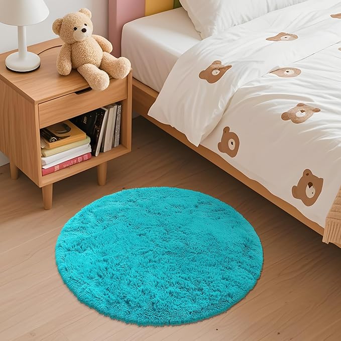 OLANLY Teal Blue Round Rugs for Bedroom - Image 3