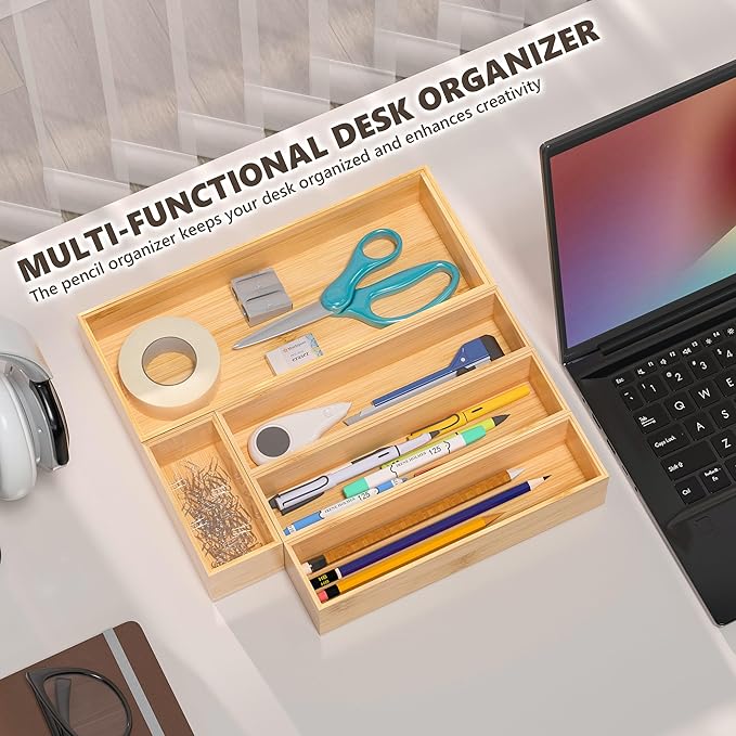 Kitchen Drawer Organizer Tray, Stackable Bamboo Deep Drawer Organizer - Image 7