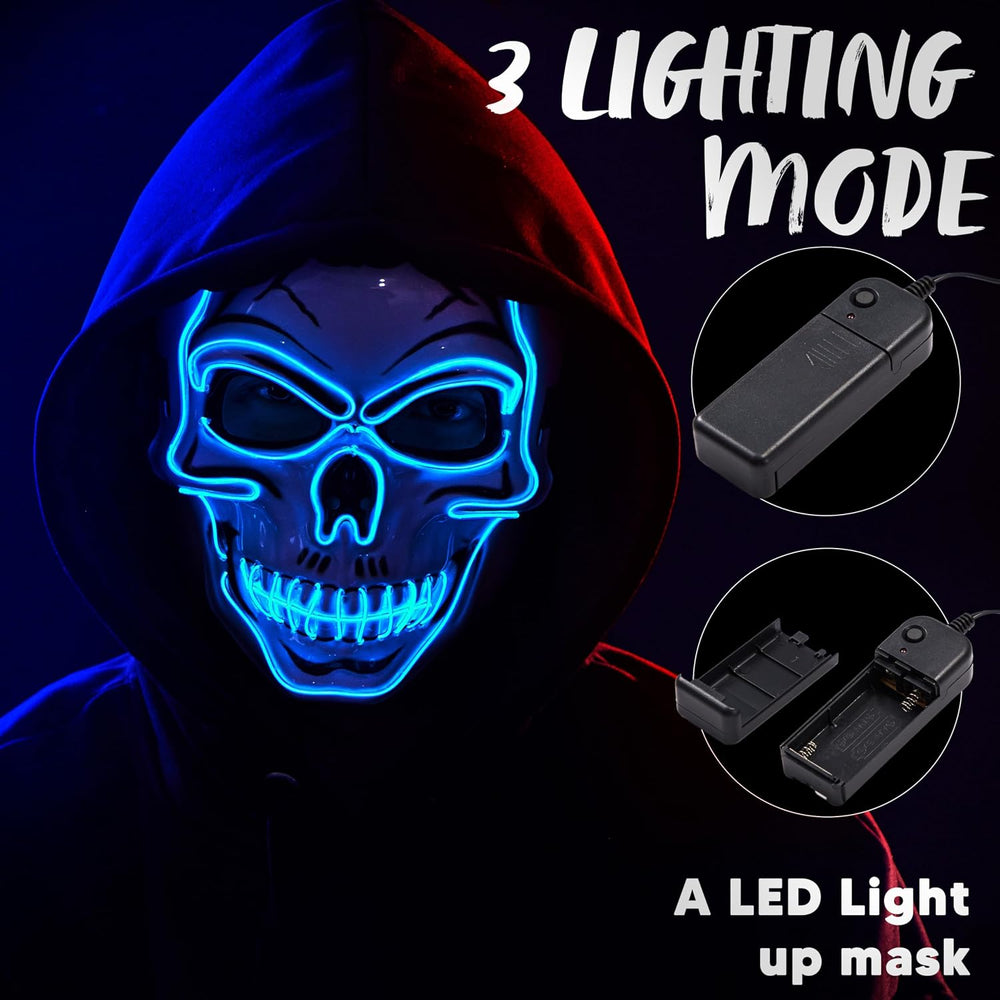 JOYIN Halloween LED Skull Mask with Light Up Gloves, Blue Scary Glow Up Skull...