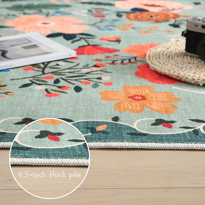 Rugcomf Living Room Rug 5x7 Rug Machine Washable Boho Area Rug Non Slip Floral - Image 4