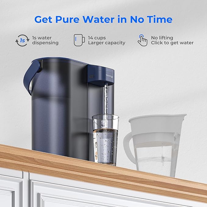 Waterdrop ED02B Compact Electric Water Filter Pitcher, 200-Gallon Rechargeable