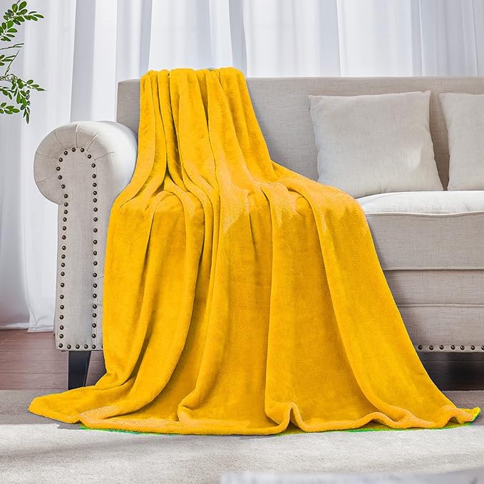 JIAHANNHA Mustard Yellow Throw Blanket Fleece Blanket 60"x80", Super Soft Cozy by JIAHANNHA
