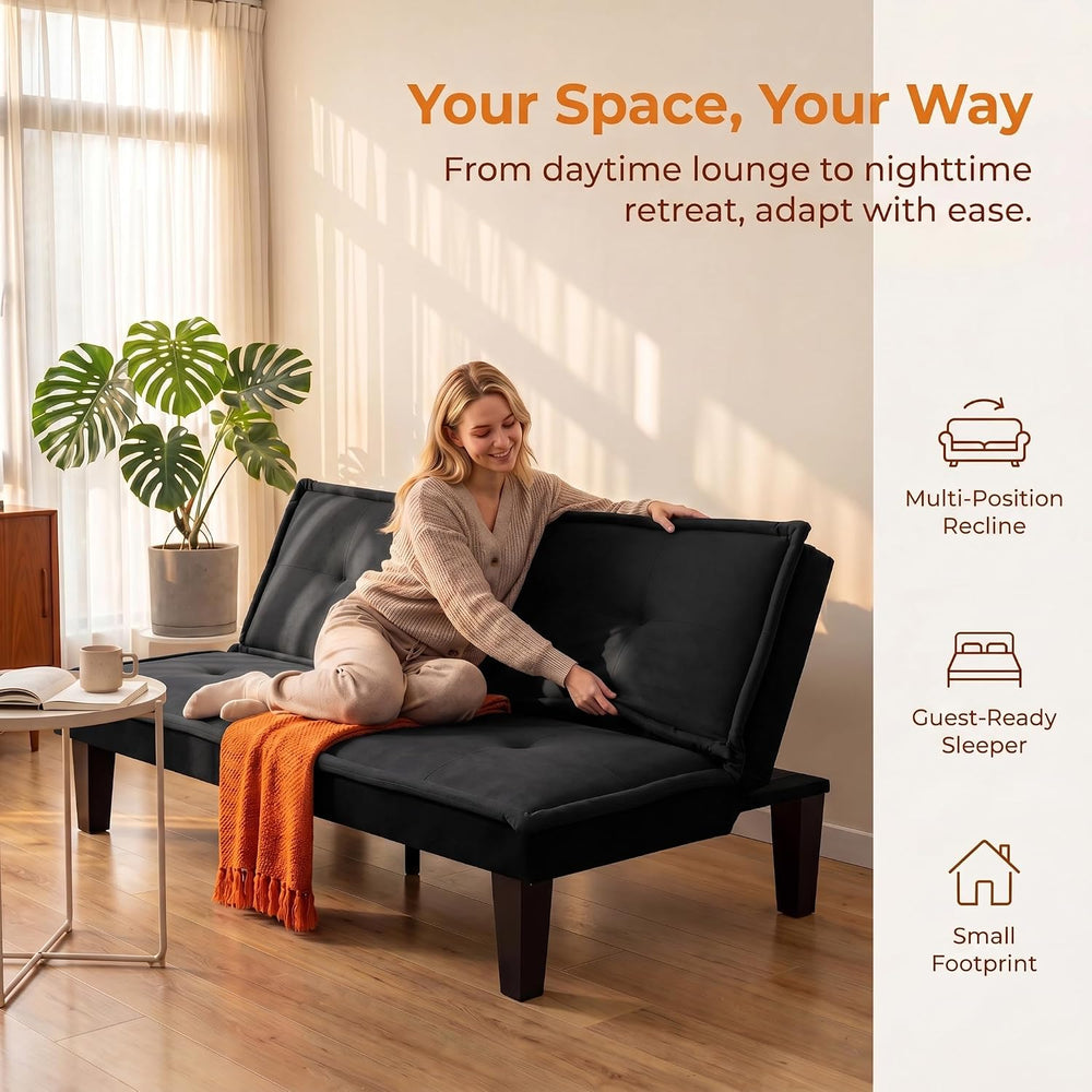 Convertible Futon Sofa Bed, Small Futon Couch with 5-Position Adjustable Back...