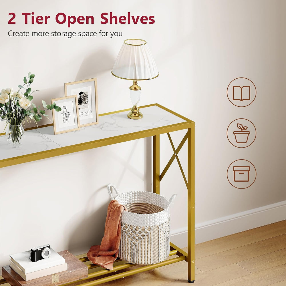 Tajsoon Entryway Table 41.8", 2 Tier Gold Console Table with Shelves