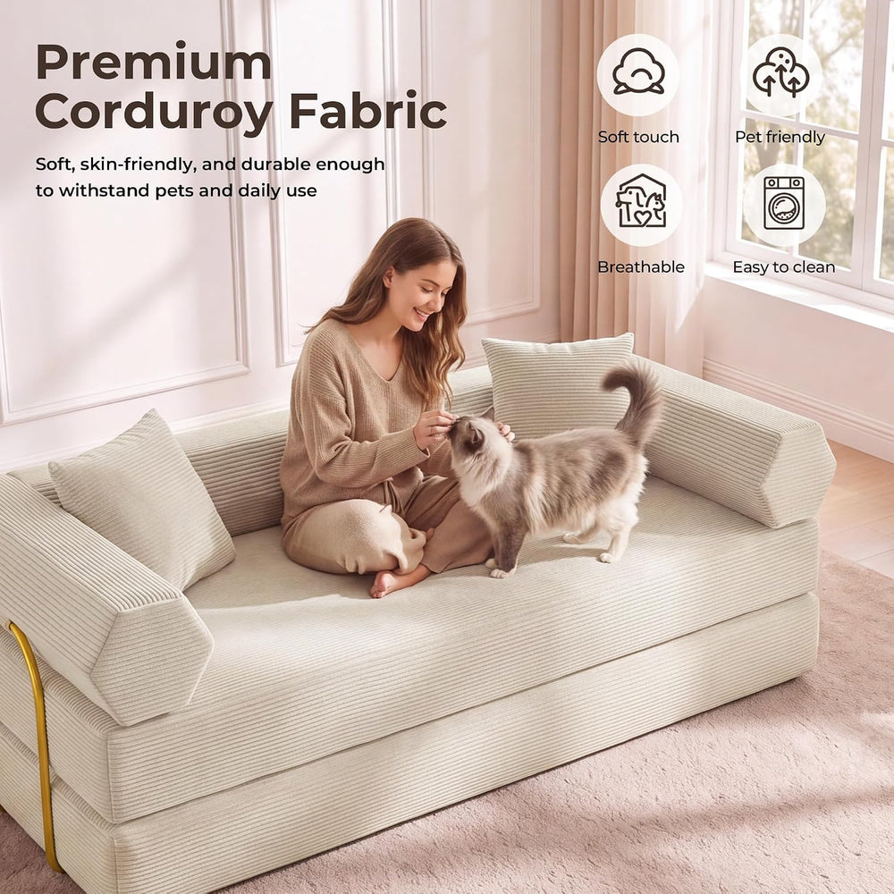 79" Convertible Futon Sofa Bed, Boneless Couch for Living Room | White